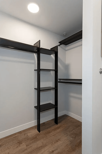 A room with a closet and a ladder in it